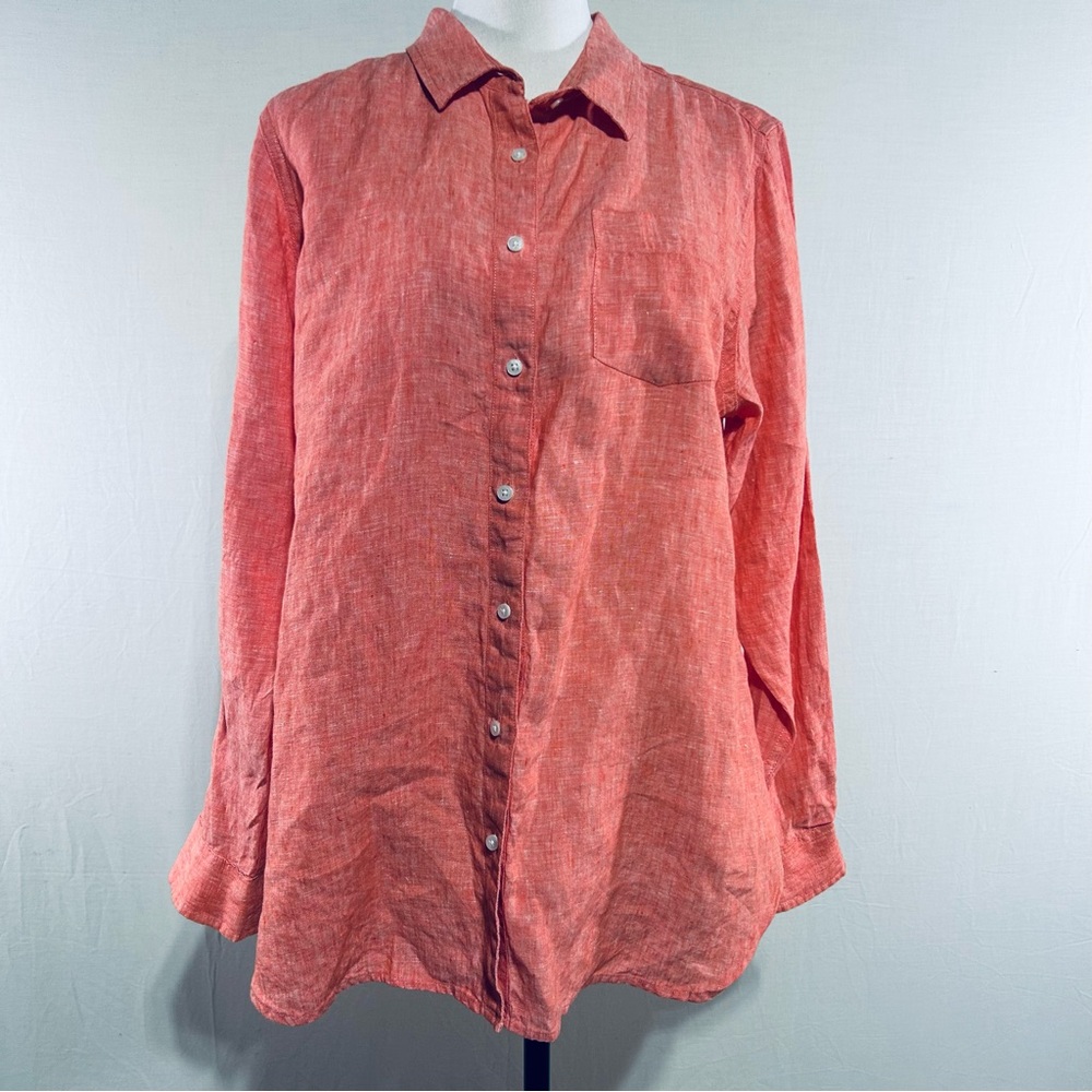 L.L. Bean Women's Linen Heather red Button-Down Shirt L